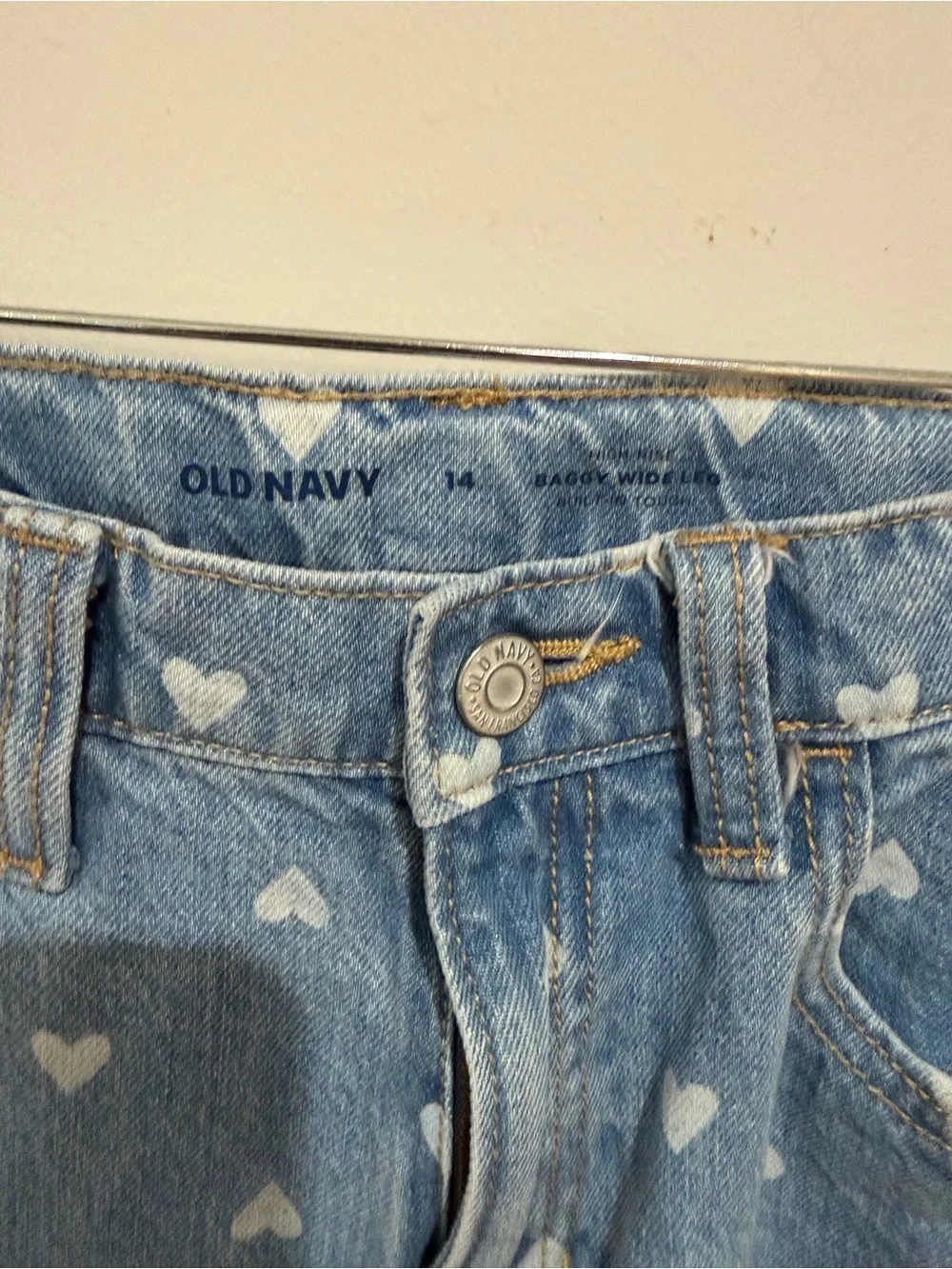 Old Navy denim Heart Print Straight-Leg Jeans, girls 14
